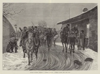 Soldados russos entrando em uma vila turca, um esboço durante a guerra atrasada